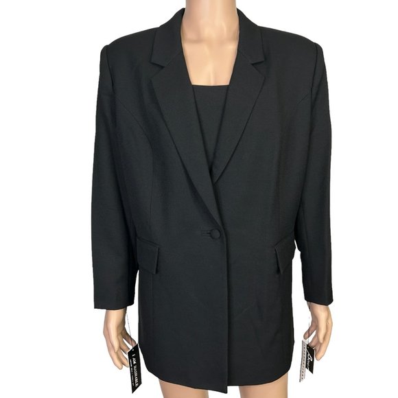 Vintage Beu Marc Womens 20 Black Single Breasted Blazer Suit Jacket Shoulder Pad - Picture 14 of 14